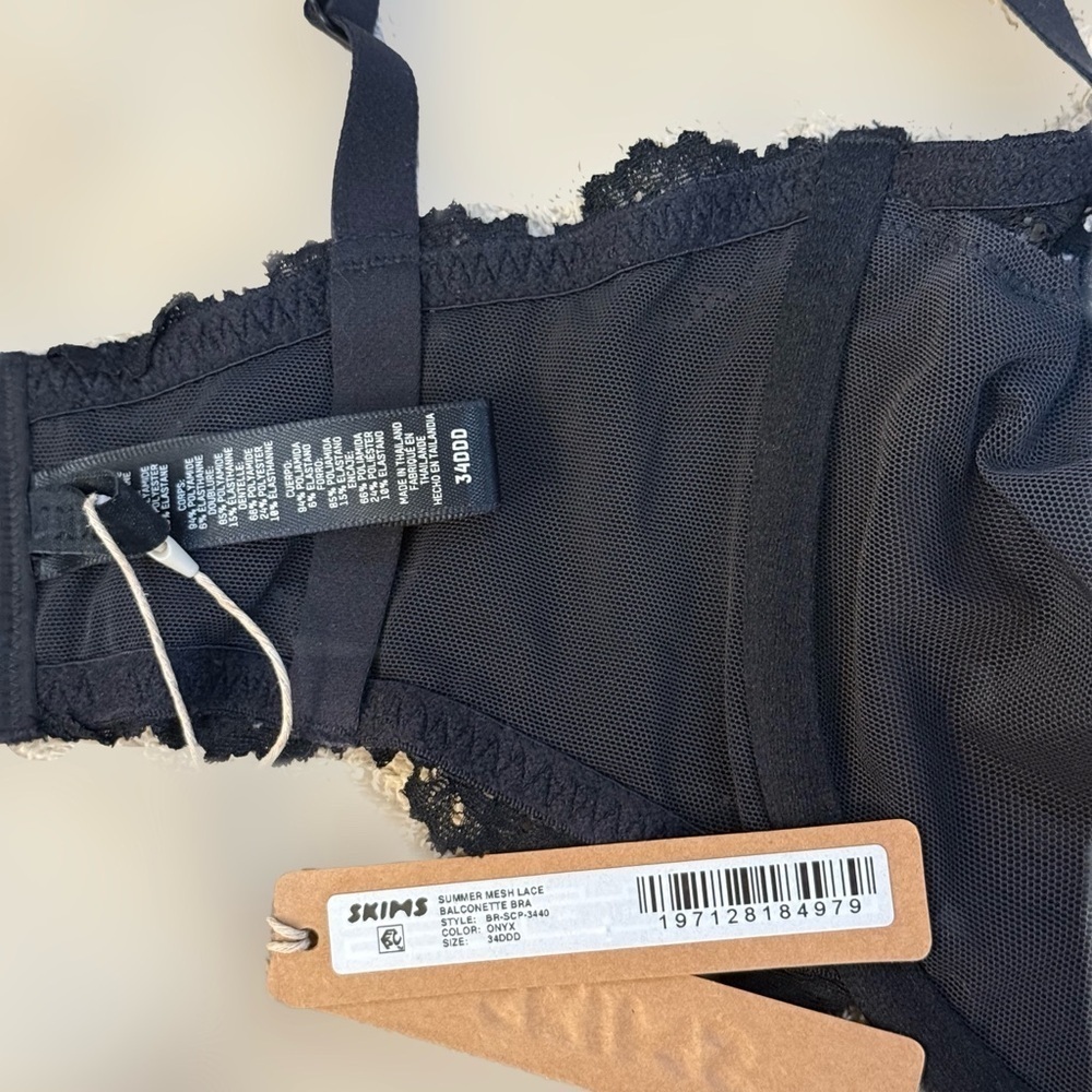 SKIMS Summer Mesh Lace Balconette Bra – Onyx Black – 34DDD – New with Tags - Picture 4 of 6